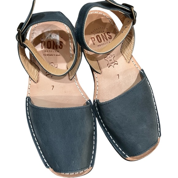 PONS Women’s 7 Slate French Blue Genuine Leather Strappy Open Toe Sandal - Picture 3 of 7